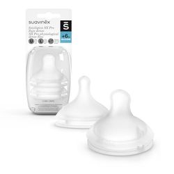 Suavinex, Nuevo Pack 2 Tetinas Fisiológicas SX Pro de Silicona. Flujo Denso Para Papillas. Tetina +6 Meses. Con Sistema Anticólico, 2 Unidades