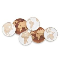 Gift Decor Wall Decoration White Brown Mango Wood World Map 102 x 55 x 5 cm