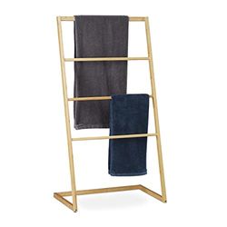 Relaxdays Freestanding Bamboo Towel Holder, 4 Rails, Clothes Valet Stand, HxWxD 110 x 60 x 35 cm, Natural