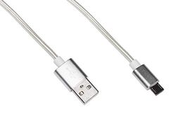 Micro-USB-kabel, 1 m, gevlochten, nylon, kleur wit tot 2 ampère