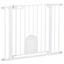 PawHut 75-103 cm Pet Safety Gate Pressure Fit Stair w/Small Door Double Locking