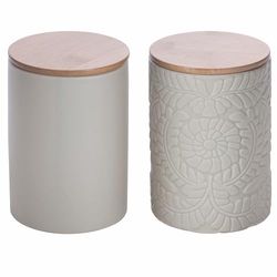 Villa d'Este Home Tivoli Juego de 2 tarros de cerámica de 750 ml, tapa de bambú, arena, 4 tonos