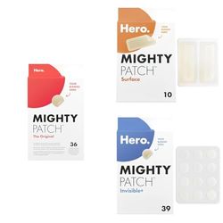 Hero–Mighty Patch Original–Patchs de nuit anti-acné+Hero–Mighty Patch Invisible+ Patchs de jour anti-acné+Hero Mighty Patch Surface XL pour couvrir les zones étendues d’acné sur le visage et le corps