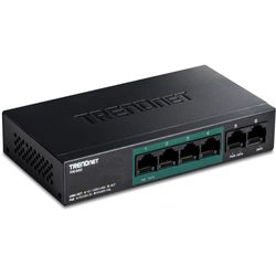 TRENDnet TPE-S50 6-portars snabb Ethernet-PoE + switch, 4 x Fast Ethernet-PoE-portar, 2 x Fast Ethernet-portar, 60 W PoE-budget, Ethernet-nätverksswitch, metall, svart