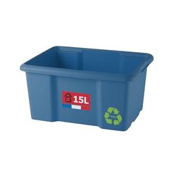 SUNDIS Bac de rangement 15L en plastique recyclé bleu, L.45,5xl.36,5x H23cm, empilable et superposable, multiusage, idéal pour l’atelier, le bricolage ou le transport