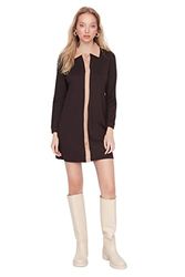 Trendyol Woman Mini Shift Turndown Collar Knit Dress Vestido, Brown, L para Mujer