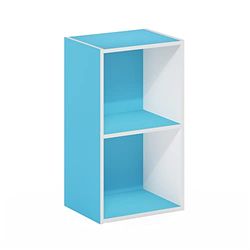 Furinno Pasir Étagère ouverte à 2 niveaux, Blanc/Bleu clair, 2-Tier Cube