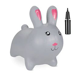 Relaxdays Conejo Saltarín Hinchable, Juguete Conejito Saltador, Hinchador, Desde 3 Años, sin BPA, Niñas, Gris, Acero, 45 x 53 x 25 cm