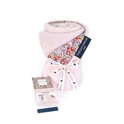 DOUDOU ET COMPAGNIE - Rosa och blommig mjuk pläd - BOH'AIME FAON-kollektion - 70 x 100 cm - tryckt framsida av 100% bomull - rosa baksida 100% plysch - komfort - bebispresent - DC4036
