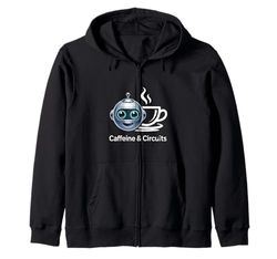 Caffeine and Circuits Robot Coffee Coding Zip Hoodie