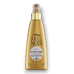 Soleil Noir - Huile Sèche Vitaminée SPF6 Faible Protection - Peaux Mates et Bronzées - Actifs Anti-Âge et Vitamines - Fabrication Française - Flacon Pompe, 150 ml