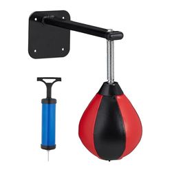 Relaxdays Punchingball, för väggmontering, barn och vuxna, träning, anti-stress, speedball med pump, svart/röd, 1 st