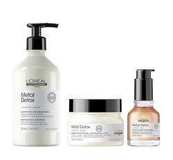L’Oréal Professionnel, Large Routine Anti-Métal pour Cheveux Abîmés & Cassants, Colorés ou Naturels, Shampoing Détoxifiant+ Masque Protecteur + Huile, Technologie brevetée, Metal Detox