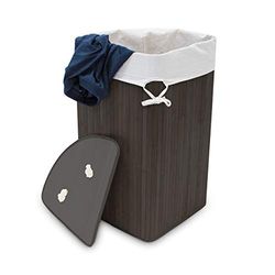 Relaxdays 10019052 Panier à linge pliant corbeille pliable rectangle en bambou 64 litres 65 cm HxlxP 65 x 49,5 x 37 cm, noir