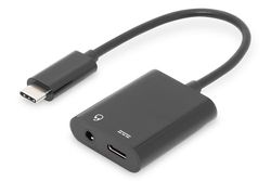 DIGITUS Cable adaptador USB 3.2 Gen2-0,2 m - USB C (m) a conector de 3,5 mm (f), USB C (f) - 10 Gbit/s - Negro