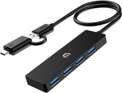 Hub USB, hub dati portatile ultra sottile, hub dati a 4 porte USB 3.0, adattatore USB C, splitter USB 4 in 1 con 4 porte USB 3.0 per laptop, Windows, MacOS, Linux, sistemi OS Chrome