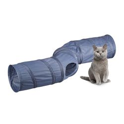 Relaxdays Faltbarer Katzentunnel 4 Ausgänge Tunnel per Gatti, HLP: 25x131,5x35 cm, Tubo a 4 Uscite, Cat Toy, Gioco per Conigli e Porcellini India, Grigio, Poliestere