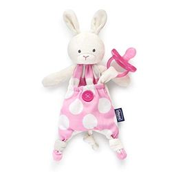 Chicco Pocket Friend - O amigo da chupeta, porta-chupetas para bebés recém-nascidos, em forma de coelho, prático e higiénico, para entretenimento, acalmar e mimar, chupeta peluche rosa