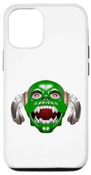 Custodia per iPhone 13 T-shirt spaventosa con testa di mostro verde con corna in metallo denti vampiro