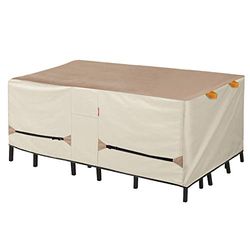 Porch Shield Housse rectangulaire imperméable pour table de salle à manger et chaises d'extérieur – 274,3 x 177,8 cm – Brun clair et kaki