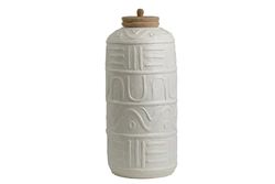 BOTE CERAMICA BLANCO TAPA MADERA