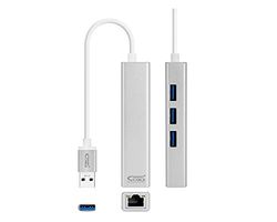 Conversor - conversor de USB 3.0 a ethernet gigabit con 3 Puertos USB 3.0, Cable de 15 cm, Ideal para conexión rápida y eficiente.*