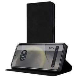 Custodia a libro in ecopelle con porta carte di credito per Samsung Galaxy S24 5G, colore nero
