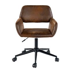 39F FURNITURE DREAM Krzesło biurowe w stylu vintage zamszowe kółka z regulacją wysokości obrotu 360°, brązowe, 55 x 56 x 75-85 cm