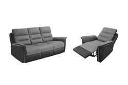 Loungitude - Leon - Canapé de Relaxation, Ensemble 3 +L1 Places - Manuel - en Simili/Microfibre - Gris/Noir