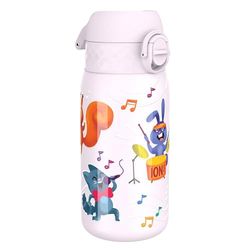 ION8 Lichtgewicht Stalen Kinderwaterfles, 400 ml/13 oz, Zonder Isolatie, Lekvrij, Makkelijk te Openen, Veilige Vergrendeling, Vaatwasserbestendig, Flipdop, Draaggreep, Duurzaam, Dierenband