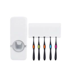 Soporte para cepillos de Dientes con dispensador de Pasta de Dientes de baño – Organizador higiénico para cepillos de Dientes, instalación en Pared, de ABS, 7,0 x 16,5 x 12,5 cm, Blanco