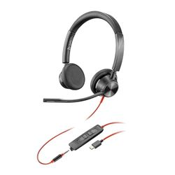 Poly Blackwire 3325, Cuffia Cablata con Connessione USB-A, USB-C, AUX 3,5 mm, Cuscinetti in Similpelle, Riduzione del Rumore e dell'Eco, Comandi sul Cavo, Compatibile con Windows 10 e macOS, Nero