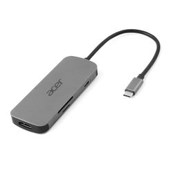 Acer Adaptateur Multiport USB TYPE-C 7 En 1, Dongle, Adaptateur Universel De Voyage, Ports 1 x HDMI, 3 x USB 3.2 Gen 2 type-C, 1 x SD/TF, 1 x PD, Argent