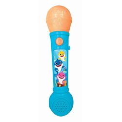 Lexibook- Baby Shark Microphone Enfant, Jeu Musical, Haut-Parleur intégré, Effets Lumineux, mélodies de démonstrations incluses, Bleu/Orange, MIC80BS