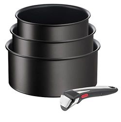 Tefal Ingenio Unlimited On L3959443 - Set di 4 pentole, impilabile, induzione, facile pulizia, rivestimento antiaderente, indicatore di calore, nero, L3959443