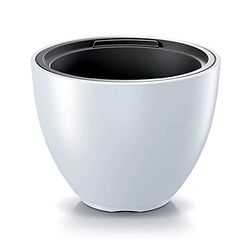 Prosperplast Heos 2-i-1 blomkruka med blomkruka väderbeständig inomhus utomhus blomkruka rund plast (diameter 395 mm, vit)
