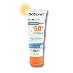 Babaria - Crema Facial Con Acido Hialuronico 50+ | Crema Hidratante con Protección Solar | Antiarrugas y Antimanchas Mujer Y Hombre