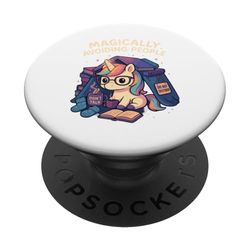 Evitando mágicamente a la gente Divertido Introvertido Unicornio Lectura PopSockets PopGrip Adhesivo