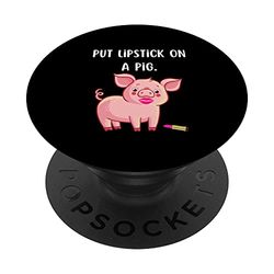 Lápiz labial para niñas en un cerdo PopSockets PopGrip Adhesivo