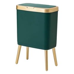 Procade Petite poubelle de salle de bain avec couvercle, poubelle en plastique avec bouton poussoir, corbeille étroite pour chambre à coucher, salon, toilettes, bureau, cuisine, 12,5 l - bord doré