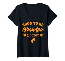 Womens Grandpa Soon To Be Est. 2026 Baby Reveal Announcement V-Neck T-Shirt