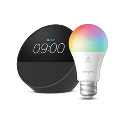 Echo Spot | Nero + Lampadina LED smart Sengled (E27), compatibile con Alexa - Kit di base per Casa Intelligente