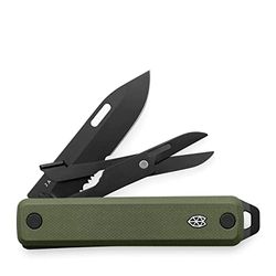 The James Brand The Ellis zakmes gekarteld multitool van roestvrij staal Sandvik 12C27 in de kleur groen-zwart, totale lengte gesloten: 9,4 cm, totale lengte geopend: 16 cm, KN119119-01
