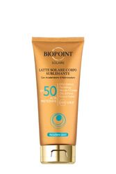 Biopoint Solaire Solmjölk Sublimant SPF 50 med solbrännaraccelerator, antioxidant och fuktgivande verkan, ger en gyllene och lysande hud, 200 ml