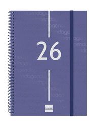 Finocam Agenda à spirale 2026 horizontal hebdomadaire de janvier à décembre (12 mois) | Agenda annuel 2026 avec élastique | Couverture en polypropylène à spirale Year – Bleu – Euskera