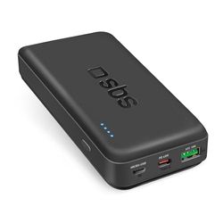 SBS Power Bank compatto da 20.000 mAh, caricabatterie portatile Power Delivery 45W, caricatore con 2 Porte USB-A e USB-C, ricarica lo smartphone fino a 8 volte, cavetto incluso, trasporatbile in aereo