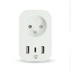 Nedis SmartLife Smart wtyczka – Wi-Fi – miernik mocy – 3680 W – Francja/Typ E (CEE 7/6) / 1 x USB-C / 2 x USB – 0-55 °C – Android/iOS – biała – 1 sztuka