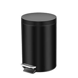 Poubelle de salle de bain, poubelle de cuisine ronde noire en acier inoxydable de 12 L avec seau amovible, pédale et couvercle, poubelle fine et silencieuse à fermeture douce pour la maison, le bureau, la salle de bain, le salon, la cuisine