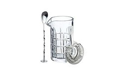 Set de coctelería BarCraft con vaso mezclador de cristal tallado de 500 ml de capacidad, cuchara mezcladora de acero inoxidable, colador de espino para cócteles y libro de recetas, 1 set