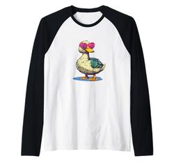Fun Duck Costume with Love Sunglasses for Heart Shaped Fans Raglan Baseball Tee